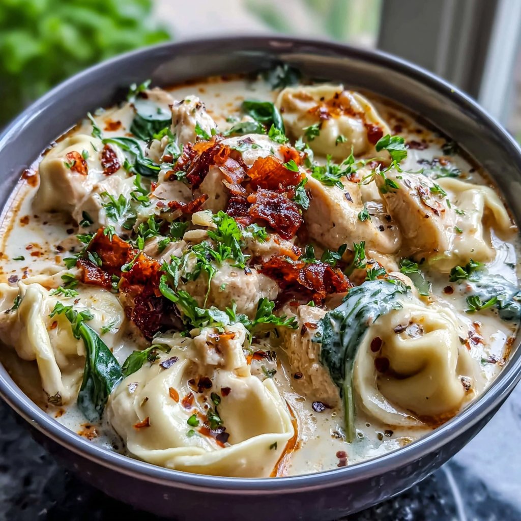 One Pot Creamy Chicken Tortellini Soup